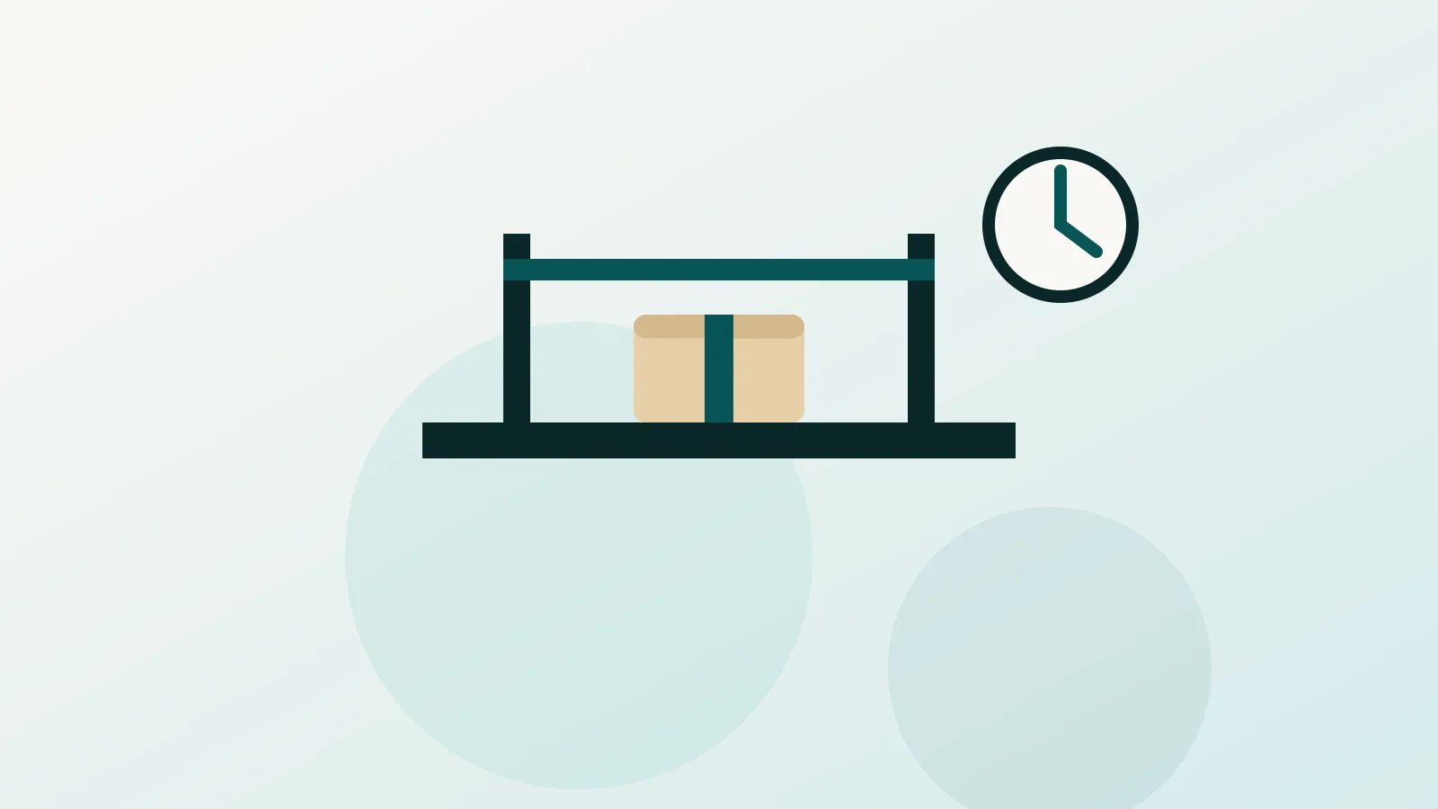 Pacote fechado com selo de cobrança, calculadora e relógio indicando prazo, em ilustração