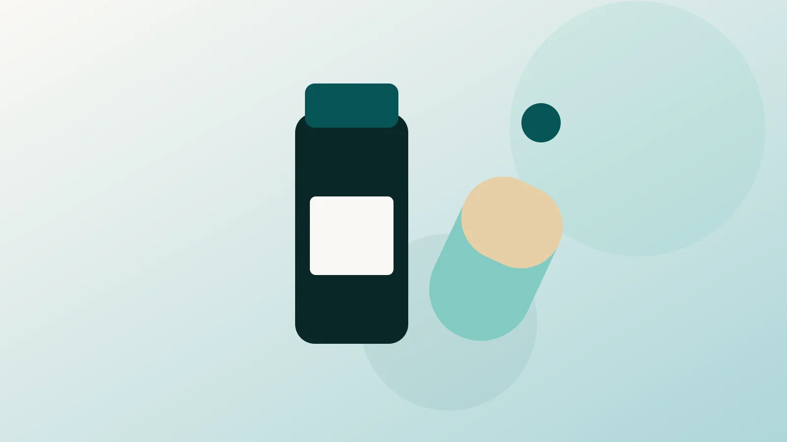 Frascos de suplemento e cosméticos ao lado de uma caixa de envio e uma balança, em ilustração simples