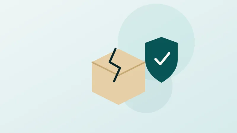 Caixa de papelão amassada ao lado de câmera e lista de conferência, ilustração